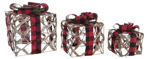 Set of decorative boxes DKD Home Decor LED Silver Black Red Red/Black Rattan Glitter 25 x 25 x 30 cm (3 Pieces)