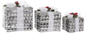 Set of decorative boxes DKD Home Decor LED White Red Green Silver Metal Snowfall 25 x 25 x 29 cm (3 Pieces)