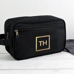 Personalised Gold Initials Black Toiletry Bag Black