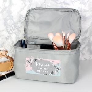 Personalised Floral Toiletry Bag Grey