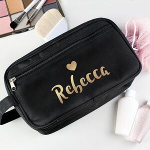 Personalised Gold Name Black Toiletry Bag Black