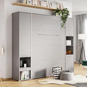 Cadott Wooden Vertical Wall Double Bed In Grey And LED