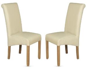 Seguin Cream Faux Leather Dining Chairs With Oak Legs In Pair