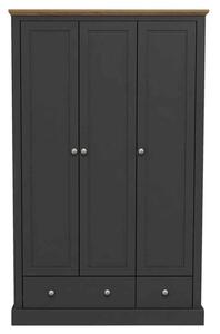 Devan Wooden Wardrobe With 3 Doors And 2 Drawers - Charcoal And Oak