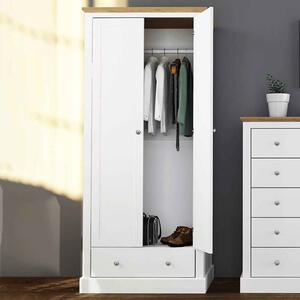 Devan Wooden Wardrobe With 2 Doors And 1 Drawer - White And Oak