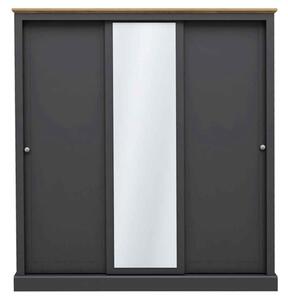 Devan Wooden Sliding Wardrobe With 3 Doors - Charcoal And Oak
