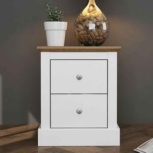 Devan Wooden Bedside Cabinet With 2 Drawers - White And Oak