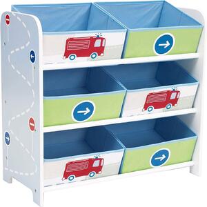 Hello Home Kids Bedroom Toy Storage Unit with 6 Fabric Storage Boxes - Vehicles