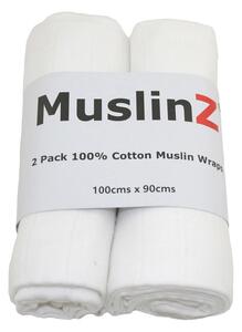 MuslinZ 2 Pack Muslin Swaddles 100x90cm - White