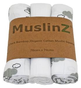 MuslinZ 3 Pack Bamboo/Organic Cotton Muslin Squares 70x70cm - Grey Cloud