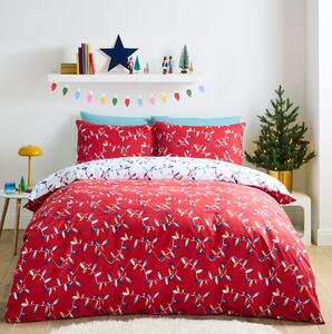 Catherine Lansfield Christmas Lights Duvet Cover Bedding Set Red