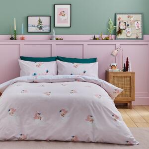 Catherine Lansfield Vintage Christmas Santa Duvet Cover Bedding Set Pink