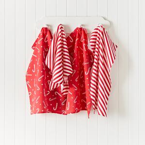 Catherine Lansfield Christmas Candy Cane Four x Tea Towel Red