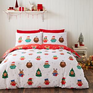 Catherine Lansfield Party Robins Duvet Cover Bedding Set White