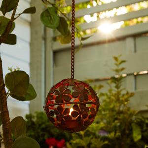 Hanging Flower LED Indoor Outdoor Solar Tealight Holder Rust