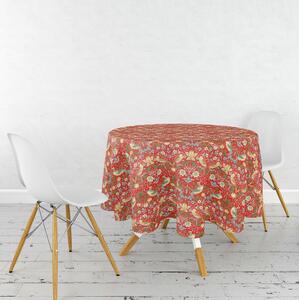 William Morris Strawberry Thief Circular Acrylic Coated Tablecloth Strawberry Thief Red