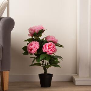 Artificial Pink Peony Plant in Black Plant Pot Pink