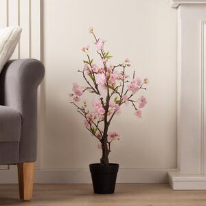 Artificial Pink Cherry Blossom Tree in Black Plant Pot Pink