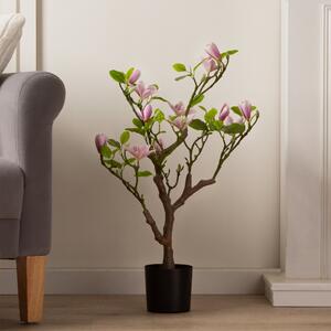 Artificial Pink Magnolia Tree in Black Plant Pot Pink