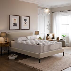 Modern Curved Upholstered Bed Frame Natural (Beige)