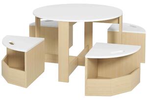 AIYAPLAY Five-Piece Kids Table and Chairs Set with Storage, for Ages 3-8 Years, White