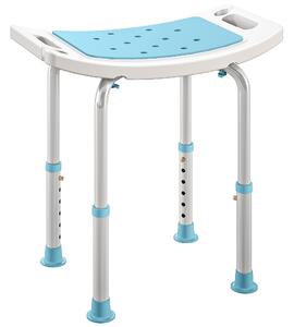 HOMCOM 6-Level Height Adjustable Aluminium Bath Room Stool Chair Shower Non-Slip Design w/ Padded Seat Drainage Holes Foot Pad, Turquoise