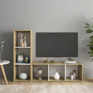 TV Cabinets 2 pcs White & Sonoma Oak 107x35x37 cm Chipboard