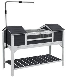 PawHut Wooden Tortoise Enclosure with Adjustable Lamp Holder, Openable Lid, Dual Main Houses, Storage Shelf, Fixed Tray - Grey Aosom UK