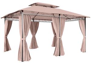 Outsunny 4m x 3(m) Metal Gazebo Canopy Party Tent Garden Pavillion Patio Shelter Pavilion with Curtains Sidewalls Brown