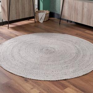 Warm Grey Tweed Round Indoor Outdoor Rug
