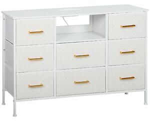 HOMCOM Boucle Chest of Drawers, 8 Fabric Drawers Storage Organiser with Charging Station, 2 USB and 2 AC Ports, Steel Frame, Fabric Dresser for Living Room, Bedroom, Hallway, Cream White