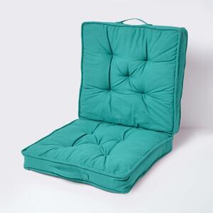 Homescapes Cotton Travel Support Booster Cushion, 50 x 50 cm, Teal Green, 100% Cotton Cover, Carry handle, Premium High Density Filling