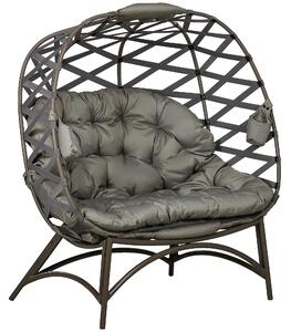 Outsunny 2 Seater Egg Chair Outdoor, Folding Weave Garden Furniture Chair with Cushion, Cup Pockets - Sand Brown