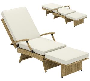Outsunny 80° Reclining Rattan Lounger - White/Beige
