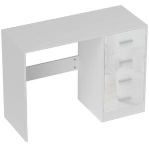 HOMCOM Computer Writing Desk with 4 Drawers, High Gloss Home Office Workstation, White