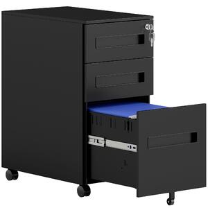 Vinsetto Metal Mobile File Cabinet with Wheels, Lockable 3 Drawer Filing Cabinet for A4, Legal, Letter, Under Desk Office Cabinet with Pre-Assembled Body for Home Office, 30 x 43.5 x 60 cm, Black