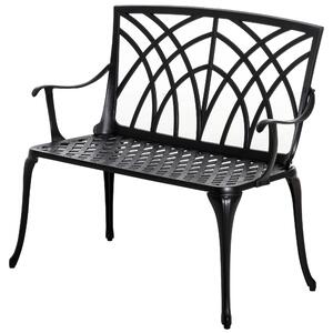 Outsunny 2-Seater Aluminium Garden Bench Loveseat Outdoor Furniture w/ Decorative Backrest & Ergonomic Armrest for Patio Terrace Porch