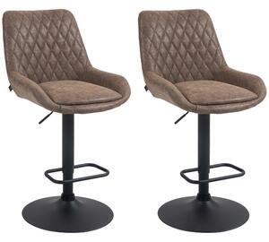 HOMCOM Retro Bar Stools Set of 2, Adjustable Kitchen Stool, Upholstered Bar Chairs with Back, Swivel Seat, Coffee