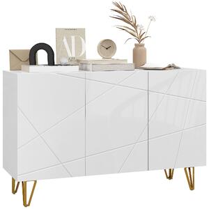 HOMCOM Storage Cabinet with High Gloss Front, Freestanding Sideboard with Adjustable Shelves, Soft-Close Doors and Gold Tone Hairpin Legs Aosom UK