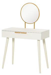 HOMCOM Modern Dressing Table with Round Mirror, Makeup Vanity Table with 2 Drawers for Bedroom, Living Room, White Aosom UK