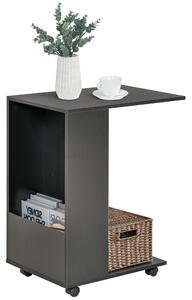 HOMCOM C-Shape End Table, Mobile Sofa Side Table with Storage, Casters for Laptop Coffee Snack, Black Aosom UK