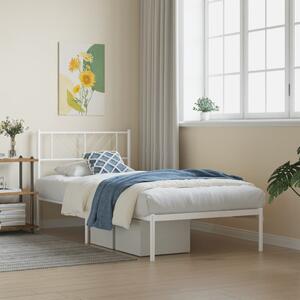 Metal Bed Frame with Headboard White 75x190 cm