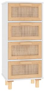 Sideboard White 40x30x90 cm Solid Wood Pine and Natural Rattan