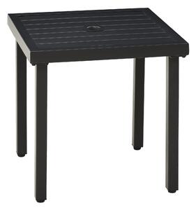Outsunny Patio Side Table with Umbrella Hole, Steel Frame Coffee Table for Balcony, Black