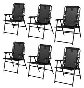 Outsunny 6 Pcs Patio Folding Chair Set, Outdoor Portable Loungers for Camping Pool Beach Deck, Lawn w/ Armrest Steel Frame Black