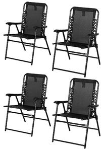 Outsunny Portable Folding Chairs Set of 4, Outdoor Patio Loungers, Steel Frame with Armrest for Camping, Pool, Beach, Deck, Lawn, Black