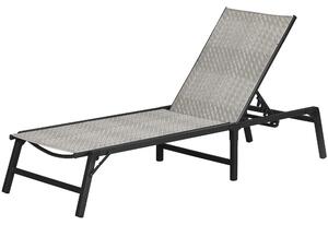 Outsunny Rattan Foldable Sun Lounger, Recliner Chair with 5-Level Adjustable Backrest, Mixed Grey
