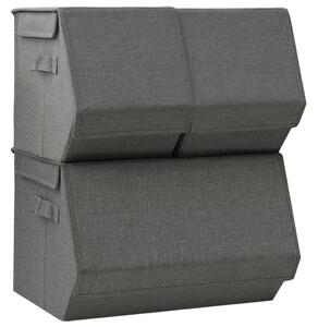 Stackable Storage Box Set of 3 Pieces Fabric Anthracite