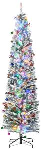 HOMCOM 7.5' Artificial Prelit Christmas Trees Holiday Décor with Warm White LED Lights, Flocked Tips, Berry, Pine Cone