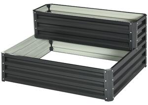 Outsunny 2 Tier Raised Garden Bed, Galvanised Planter Box with Open Bottom for Vegetables Flowers Herbs, 120x101x58cm, Dark Grey